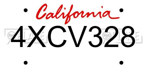 4XCV328 California License Plate