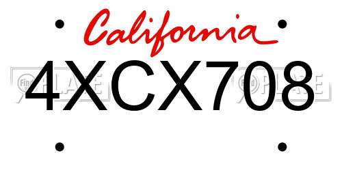 4XCX708 California License Plate