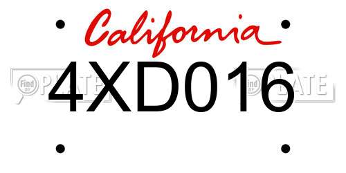 4XD016 California License Plate
