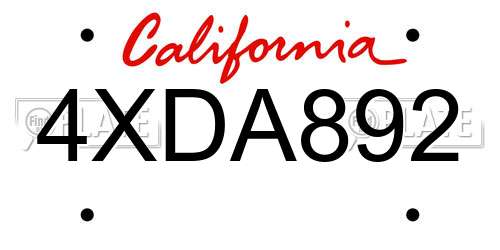 4XDA892 California License Plate