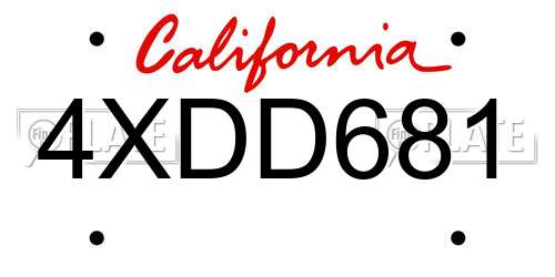 4XDD681 California License Plate