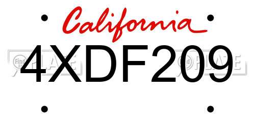 4XDF209 California License Plate