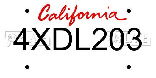 4XDL203 California License Plate