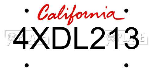 4XDL213 California License Plate
