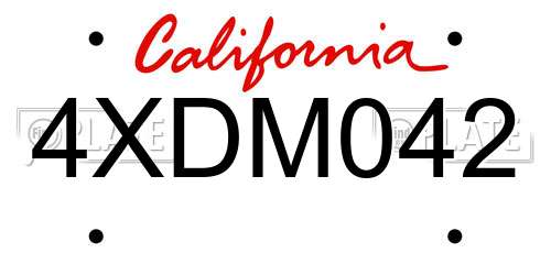 4XDM042 California License Plate