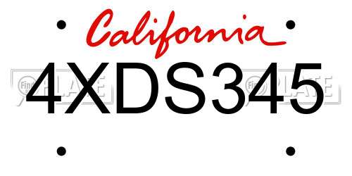 4XDS345 California License Plate