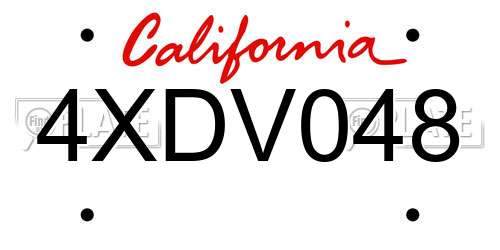 4XDV048 California License Plate