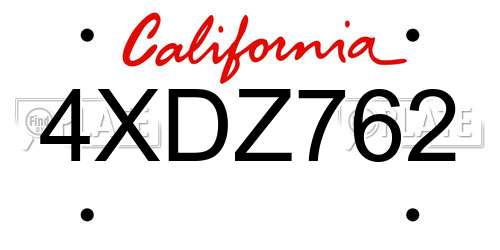 4XDZ762 California License Plate