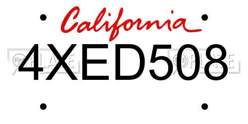4XED508 California License Plate