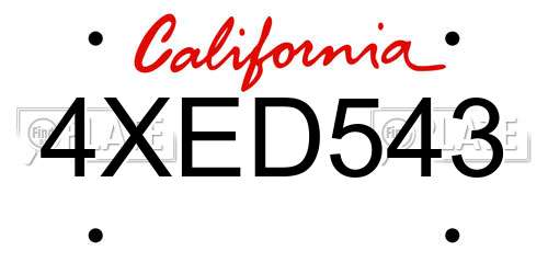 4XED543 California License Plate