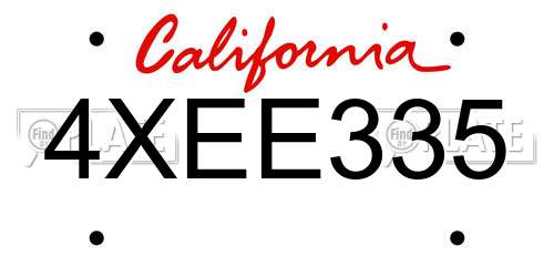 4XEE335 California License Plate
