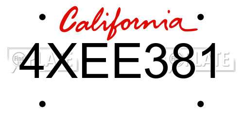 4XEE381 California License Plate