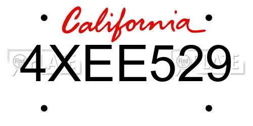 4XEE529 California License Plate