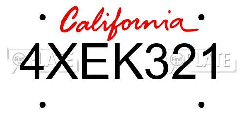 4XEK321 California License Plate