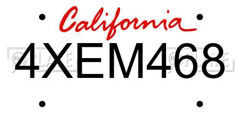 4XEM468 California License Plate