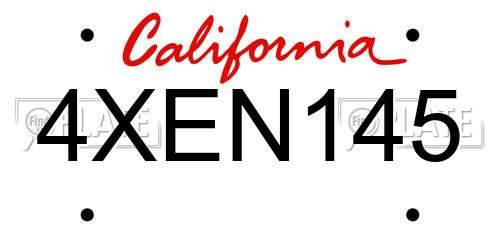 4XEN145 California License Plate