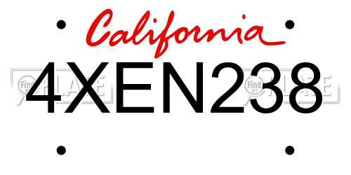 4XEN238 California License Plate