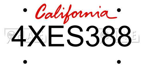 4XES388 California License Plate