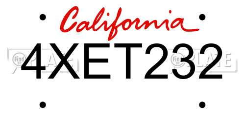 4XET232 California License Plate