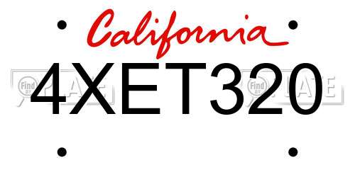 4XET320 California License Plate