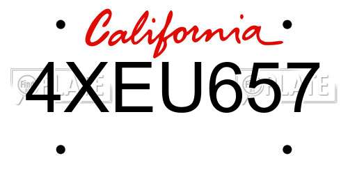 4XEU657 California License Plate