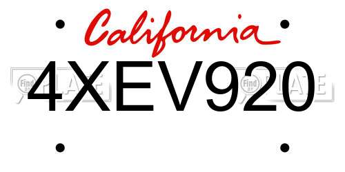 4XEV920 California License Plate