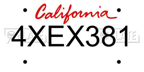4XEX381 California License Plate