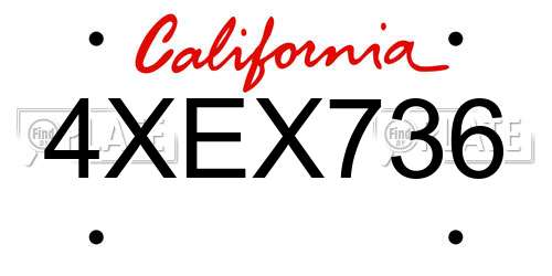 4XEX736 California License Plate
