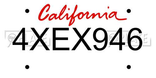 4XEX946 California License Plate