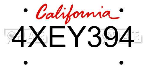 4XEY394 California License Plate