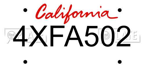 4XFA502 California License Plate