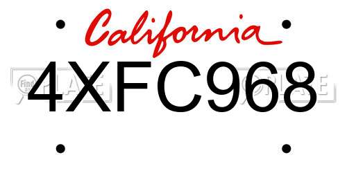 4XFC968 California License Plate