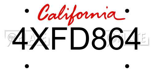 4XFD864 California License Plate