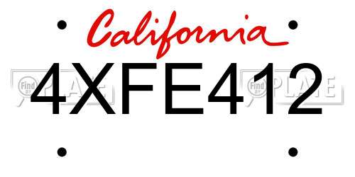 4XFE412 California License Plate