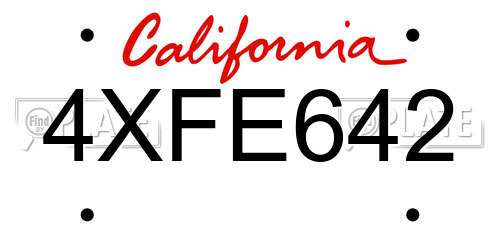 4XFE642 California License Plate