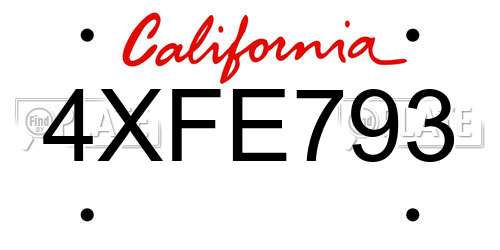 4XFE793 California License Plate