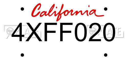 4XFF020 California License Plate