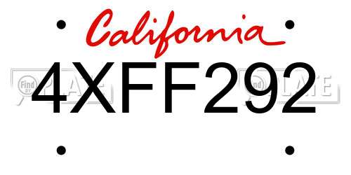 4XFF292 California License Plate