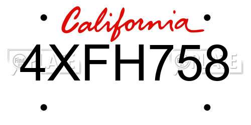 4XFH758 California License Plate