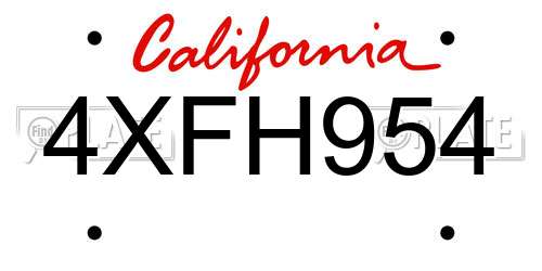 4XFH954 California License Plate