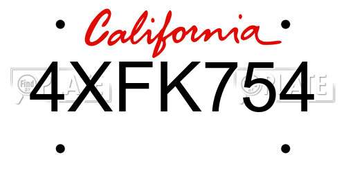 4XFK754 California License Plate