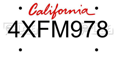 4XFM978 California License Plate
