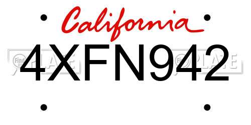 4XFN942 California License Plate
