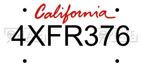 4XFR376 California License Plate