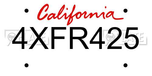 4XFR425 California License Plate