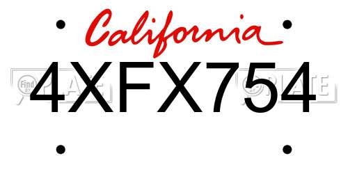 4XFX754 California License Plate
