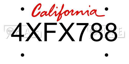4XFX788 California License Plate