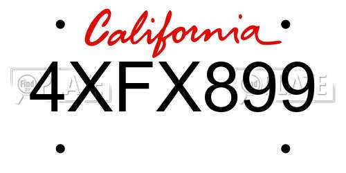 4XFX899 California License Plate