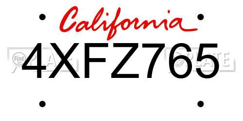 4XFZ765 California License Plate