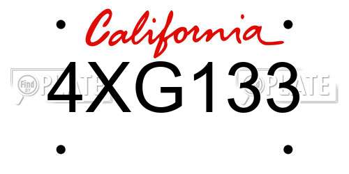 4XG133 California License Plate